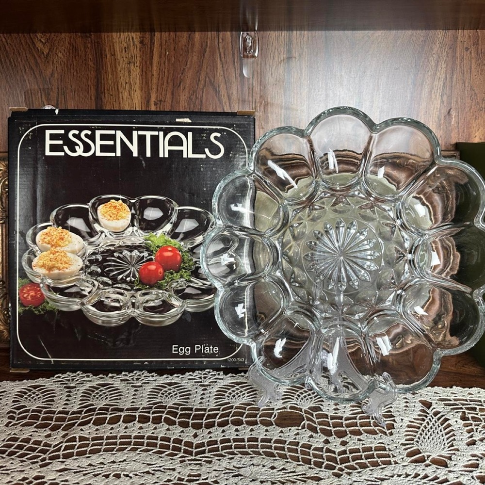 Vintage Essentials 10" Clear Glass Deviled Egg Plate with Box